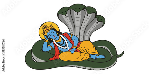 vishnu sleeping icon, Pavitra Ekadashi Shravana Ekadashi flat Vector illustration, Indian cultural icon