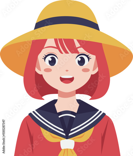 Flat Design Anime Girl with Hat