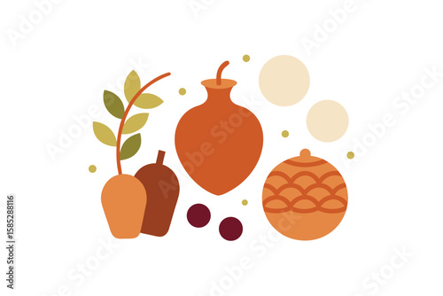 Eco Style Grapes And Terracotta Shapes In Organic Layout