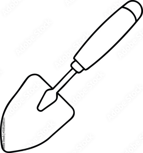 Black silhouette of a gardening trowel with transparency for creative applications