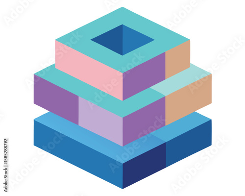 A stack of isometric cubes creates a geometric abstract design Ai Generated