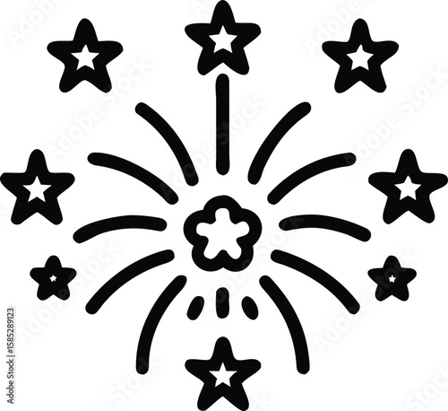 Elegant black fireworks bursting silhouette design for independence day celebrations