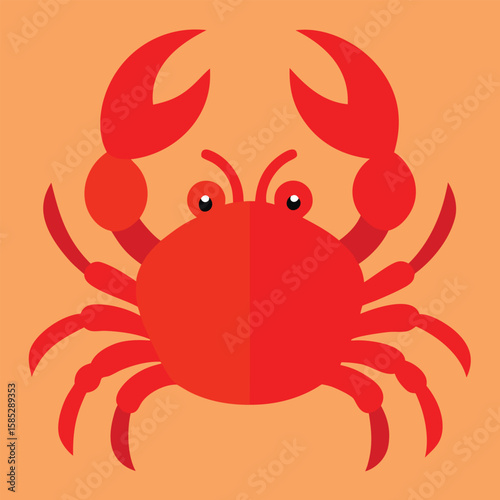 Simple flat design red crab illustration on a peach background suitable for various projects