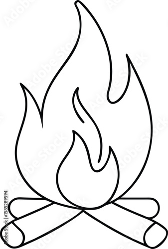 Black silhouette of a campfire with flames design suitable for outdoor adventures