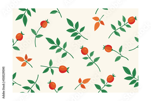 Wallpaper Mural Hand Drawn Watercolor Rosehips And Greenery Seamless Pattern Torontodigital.ca