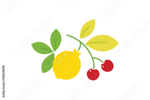 Hand Painted Boho Design Of Lemon Balm And Cherry Tomatoes