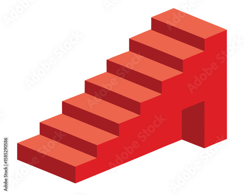 Isometric red stairs lead upwards, isolated on white background Ai Generated