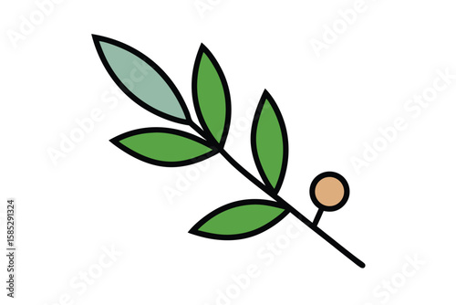 Leaf Sprig With Round Tips In Hand Drawn Cartoon On White