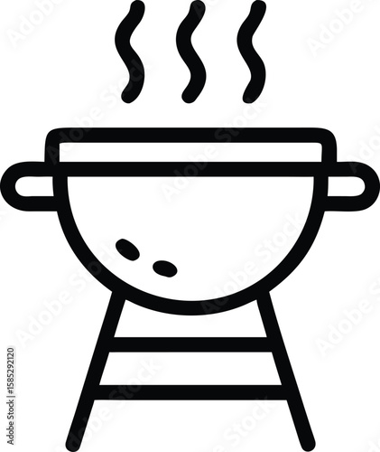 Simple black silhouette design of a barbecue grill with smoke rising upwards