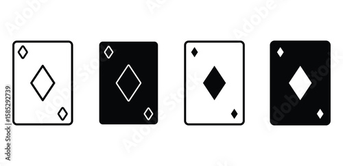 Diamond Playing Card Suit Icons Black and White Color Flat Simple Design Vector