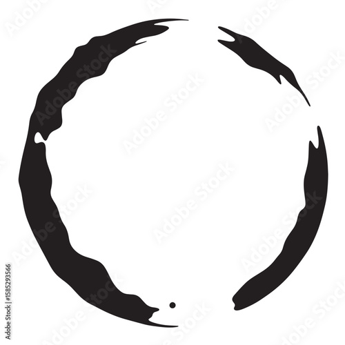 Abstract artistic black ink blot forming a circle shape representing design concepts or zen philosophy