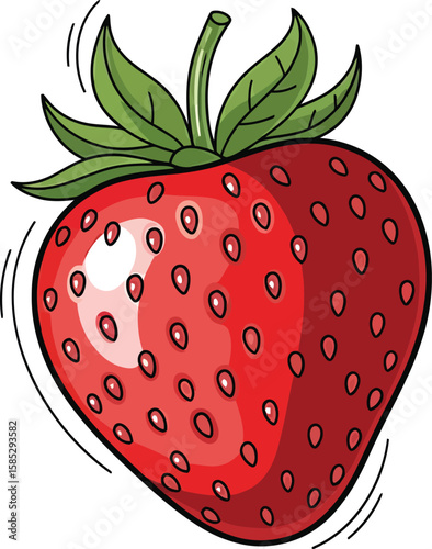 A vibrant cartoon illustration of a single, juicy strawberry.