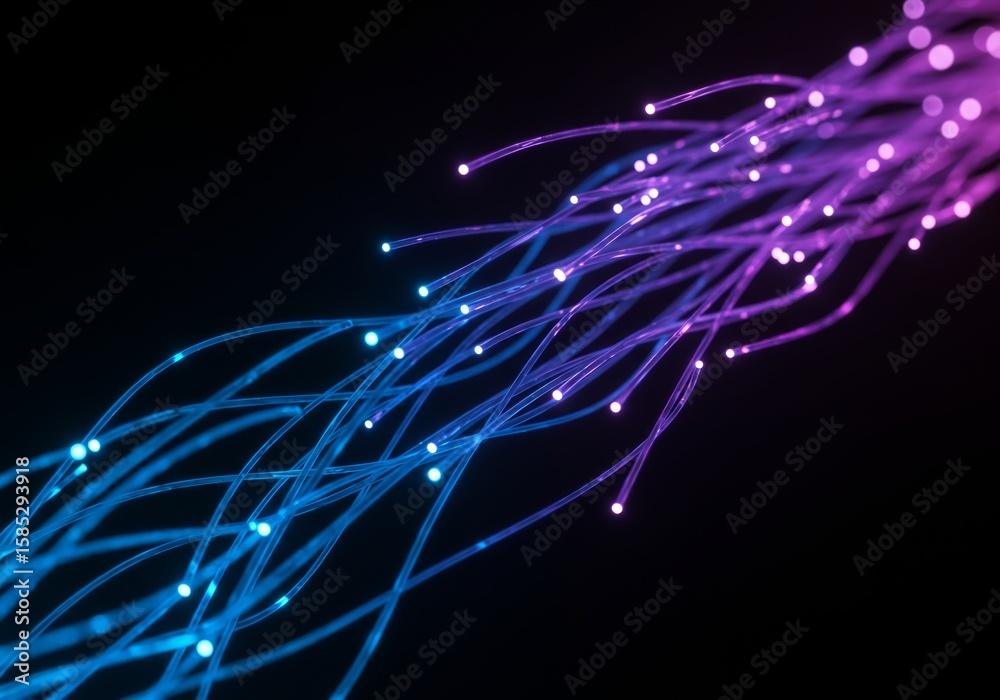 Abstract Fiber Optics Background Glowing Neon Cables in Blue and Purple Abstract Fiber Optics Background Glowing Neon Cables in Blue and Purple