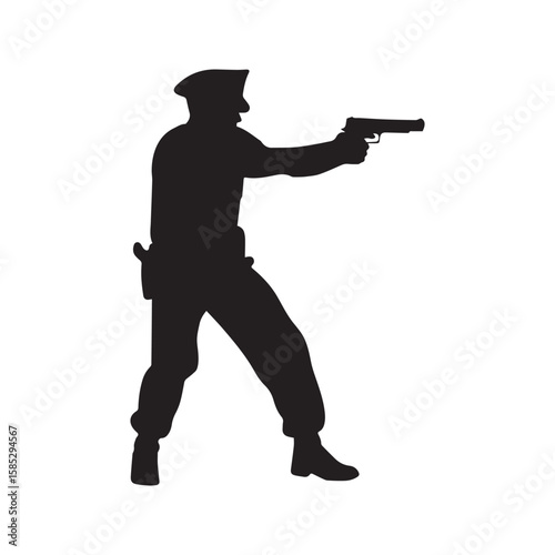 black silhouette police officer aiming gun clip art preview
