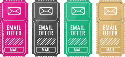 "EMAIL OFFER" mail tickets in assorted colors