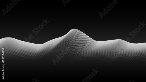 Grain Dotted mountains. Dotted landscape and terrain. Black and white grainy halftone hills in dotwork style. 