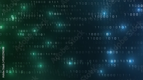 Vector digital code rain in a Matrix inspired futuristic style. High-tech backdrop with glowing binary characters. Binary Software Programming Code Background. Digital Data Technology Concept.