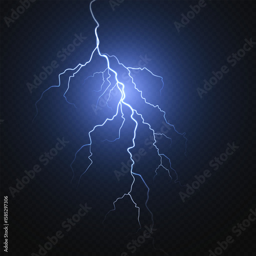 Light blue isolated vector lightning png. Realistic natural neon lightning effectThunderstorm. Blitz Lightning Thunder Light Sparks Storm Flash Thunderstorm.