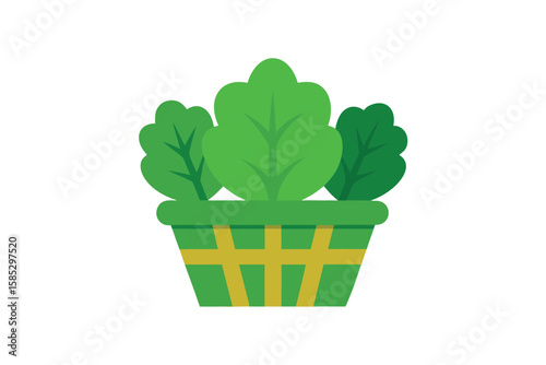 Turmip Greens In Busket Green Leafy Vegetables Vector Style
