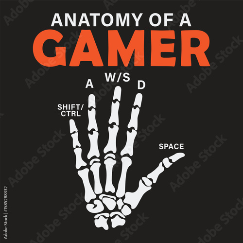 Anatomy Of A Gamer Skeleton Hand Funny Men Boys Kids Teens T-Shirt