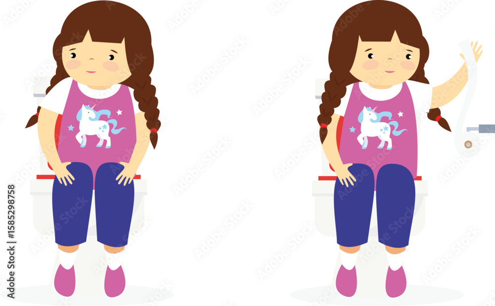 Little girl sitting on the toilet. Vector illustration in flat style. Little girl sitting on the toilet. Vector illustration in flat style.
