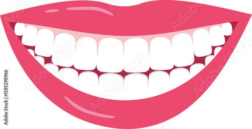 Illustration of a smiling woman's mouth with white teeth. Vector illustration.