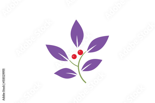 Watercolor Theme With Lilac Leaves And Tiny Red Berries