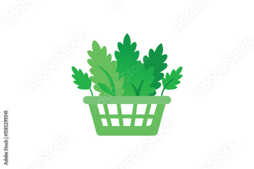 Wild Foraged Greens In Flat Basket Vector On White Background