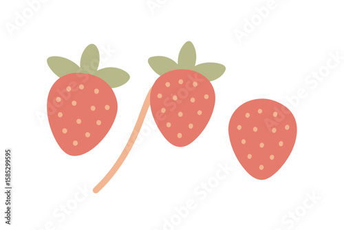 Wild Strawberry Stems In Boho Soft Tones Watercolor