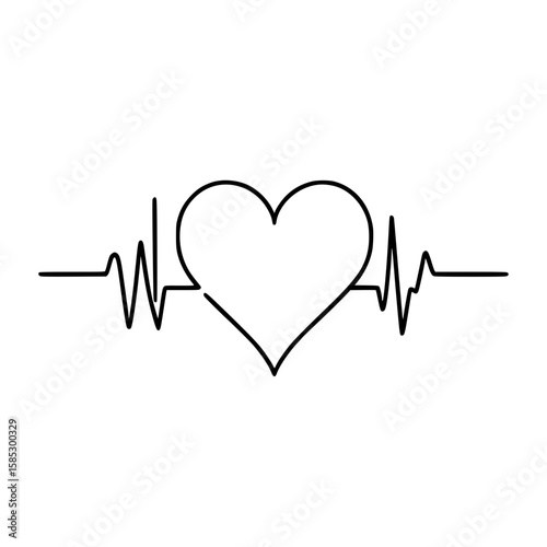 Heart and heartbeat line outline illustration for peace day  