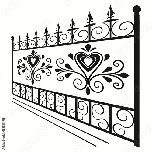 Elegant golden floral seamless pattern on a vintage black wrought iron gate with crown design