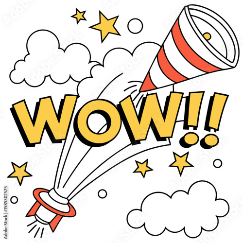 Comic book explosion pop art illustration with colorful vector bursts and fun text like Boom!, Wow!, and Bang!
