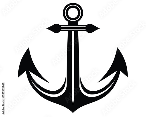 A classic black and white nautical anchor isolated on white background Ai Generated