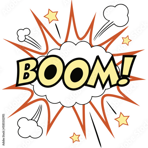 Comic book explosion pop art with cartoon vector illustration for sale boom sign icon burst bang design hero label symbol text word wow crash tag bu