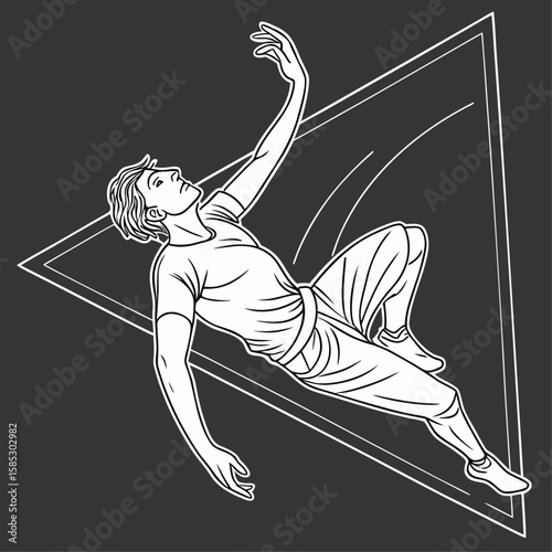 Vector illustration sketch of a black silhouette man in sport fitness or dance, jumping or running with a rope