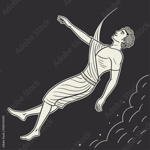 Vector illustration of a black silhouette of a man with a sword, a sport drawing of an athlete
