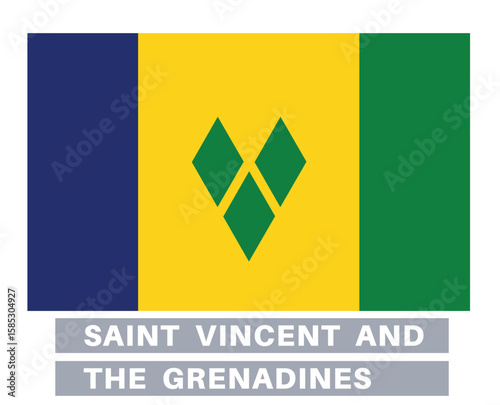  Flag of saint vincent and the grenadines. Flag icon. Standard colors. Standard size. Rectangular flag.