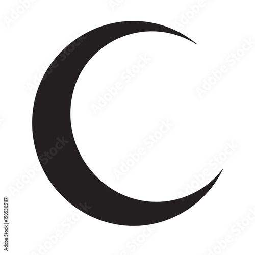 A simplistic crescent moon shape icon representing celestial bodies night skies symbolism black and white style