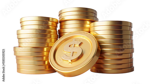 Golden coins stack dollar currency investment finance wealth savings money rich cash value income earn