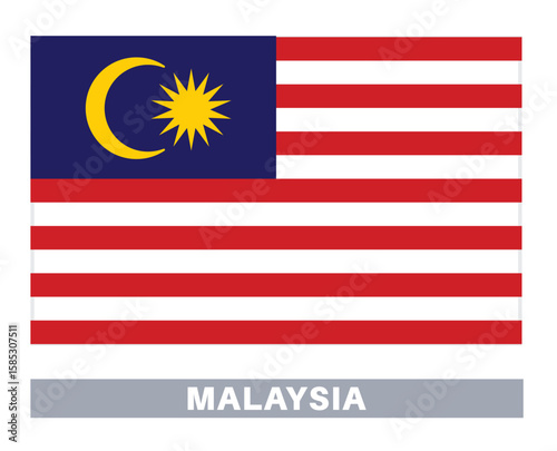 Flag of malaysia. Flag icon. Standard colors. Standard size. Rectangular flag.