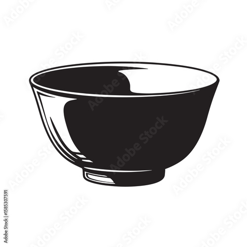 Elegant black and white illustration depicting a classic ceramic bowl suitable for various culinary themes