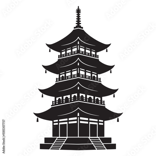 Elegant black and white illustration depicting a traditional japanese pagoda showcasing architectural beauty and cultural heritage.
