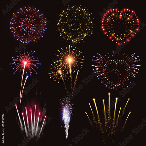 Fireworks isolated on dark transparent background