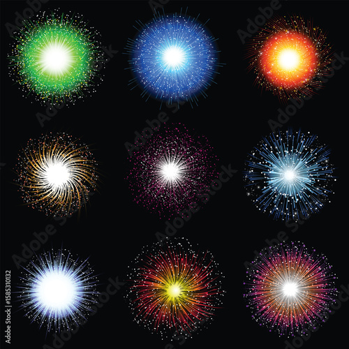 Fireworks isolated on dark transparent background