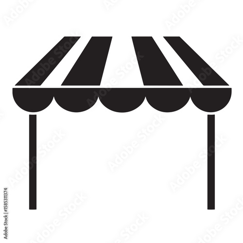 Simple black and white vector illustration of a shop stall awning canopy for market events