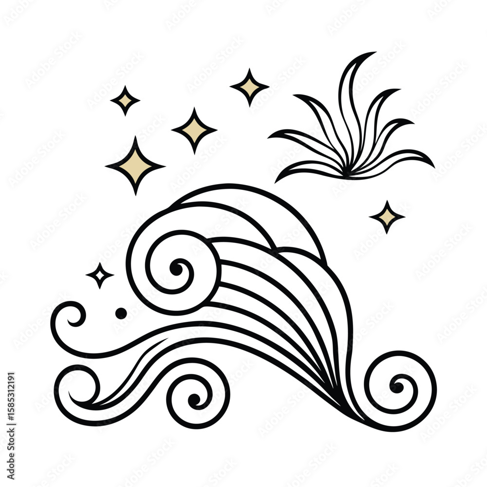 Fototapeta premium Vector abstract line wave elements in art deco style for decorative composition vector line art on white background