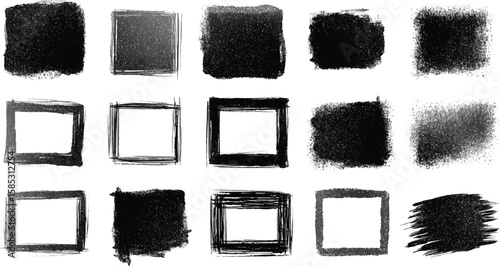 Grunge Watercolor Square Brushes – Black Ink Textures & Artistic Smudges