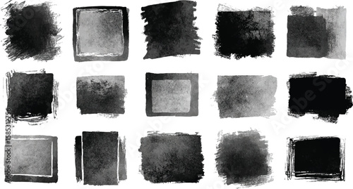 Grunge Watercolor Square Brushes – Black Ink Textures & Artistic Smudges