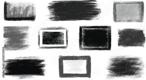 Grunge Brush Frame Collection – Black Ink Rectangle Strokes & Textured Smudges