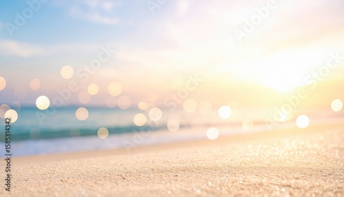 Fototapeta Naklejka Na Ścianę i Meble -  Blurred Sunset Beach Background With Golden Sand